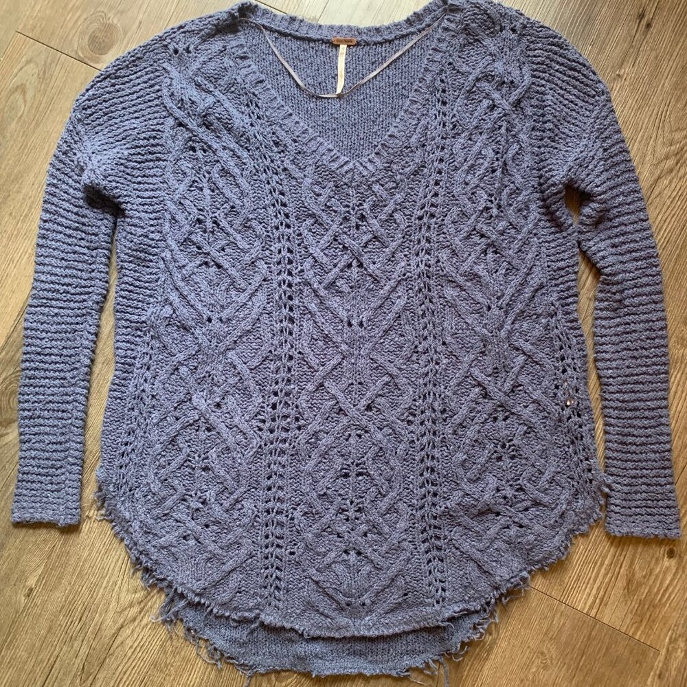 Free People cable knit raw edge sweater
